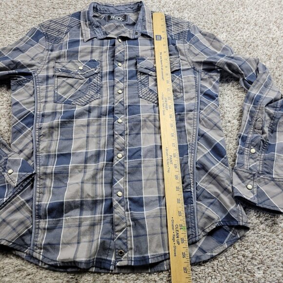Buckle Black Pearl Snap Shirt Mens Medium Gray Blue Plaid Long Sleeve Standard - Picture 5 of 7